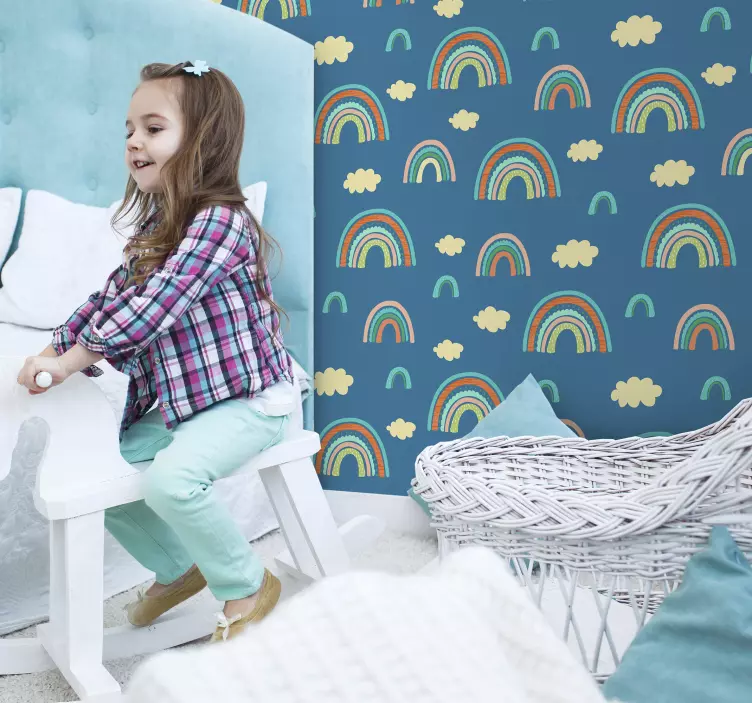 Sticker chambre enfant nuages arc-en-ciel vibrants - TenStickers