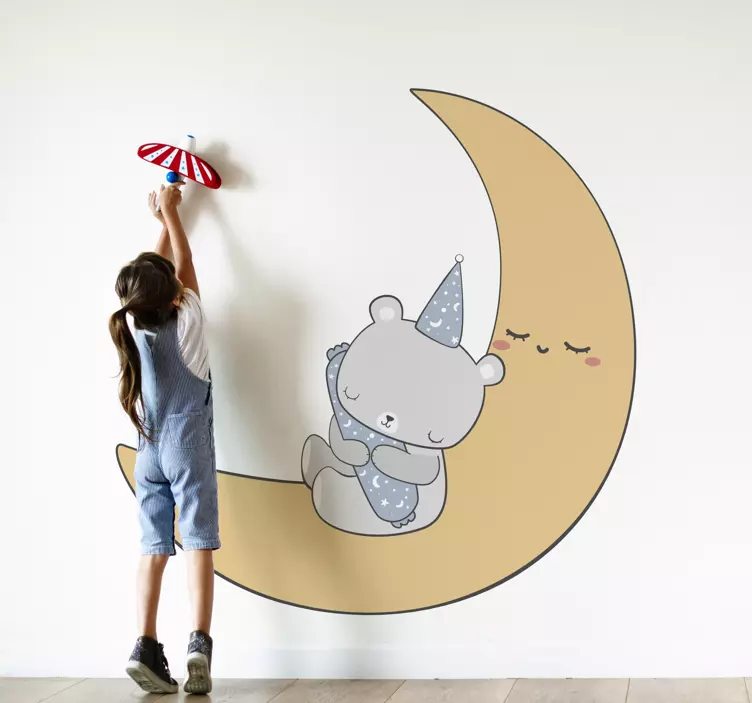 Sticker chambre enfant ourson mignon sous la lune - TenStickers