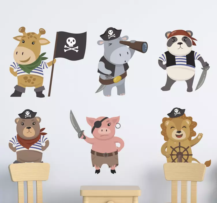 Sticker chambre enfant personnages animaux pirates - TenStickers