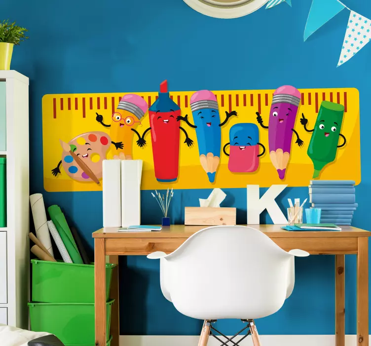 Sticker chambre enfant personnages de papeterie joyeux - TenStickers