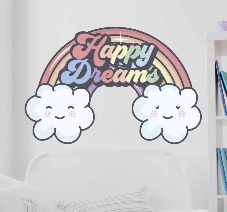 Sticker chambre enfant rêves heureux nuages arc-en-ciel - TenStickers