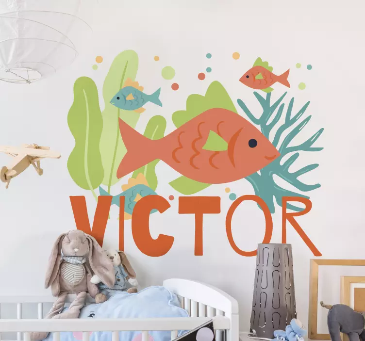 Sticker chambre enfant scène de poissons colorés - TenStickers