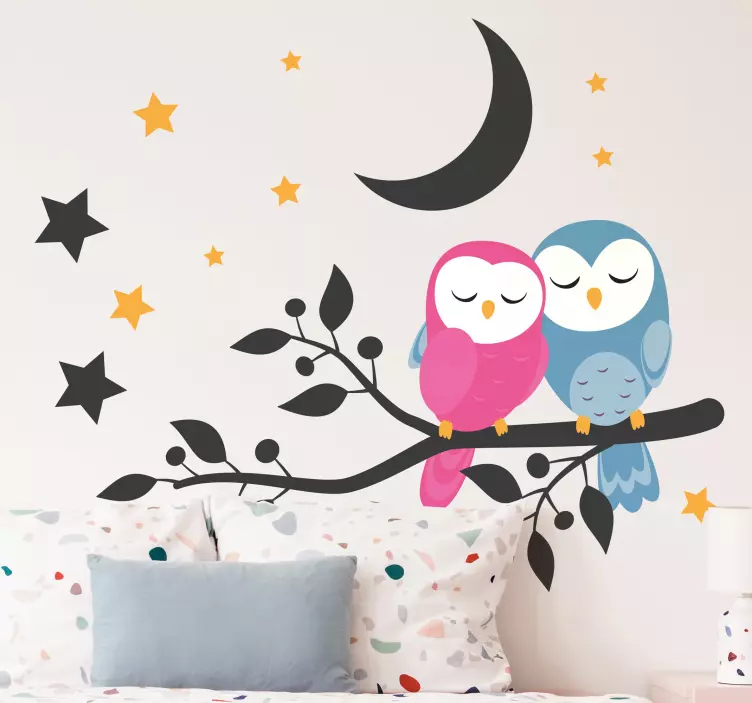 Sticker chambre enfant scène nocturne avec hiboux - TenStickers