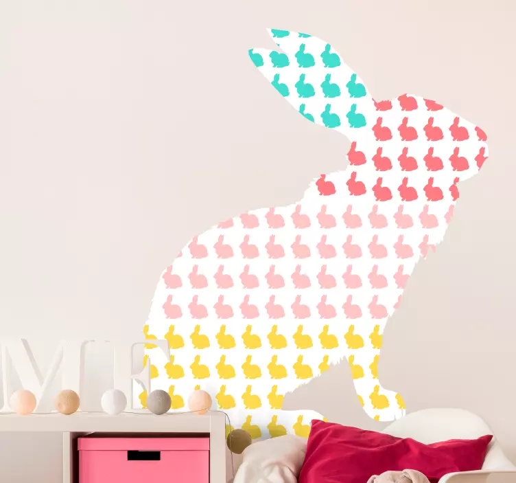 Sticker chambre enfant silhouette de lapin coloré - TenStickers