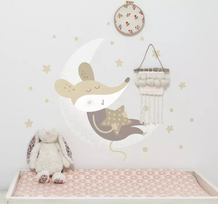Sticker chambre enfant souris endormie lune - TenStickers