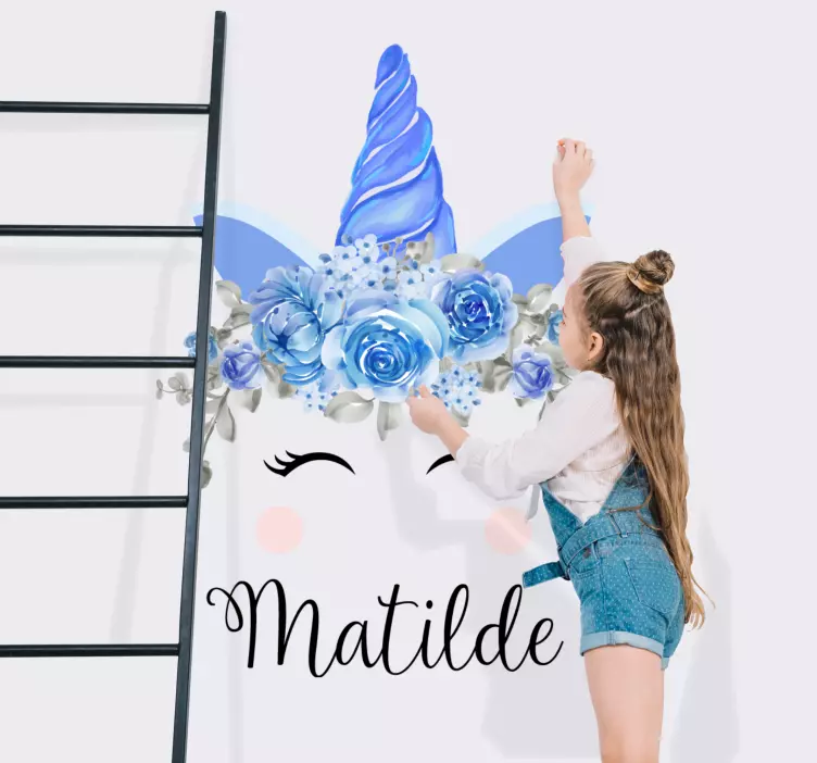 Sticker chambre enfant thème floral de licorne - TenStickers