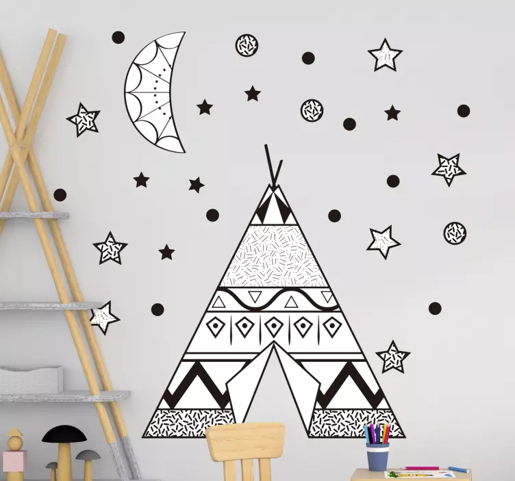 Sticker chambre enfant tipi avec étoiles - TenStickers