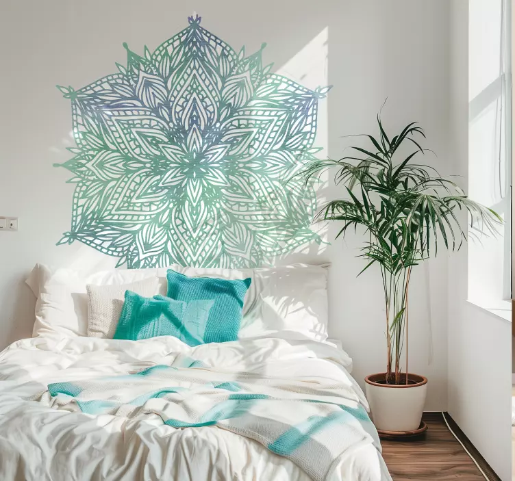 Sticker mural chambre mandala dégradé bleu turquoise - TenStickers