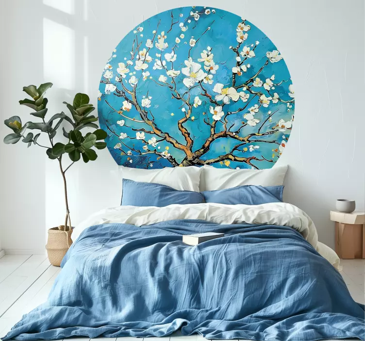 Sticker chambre motif rond bleu de fleurs - TenStickers