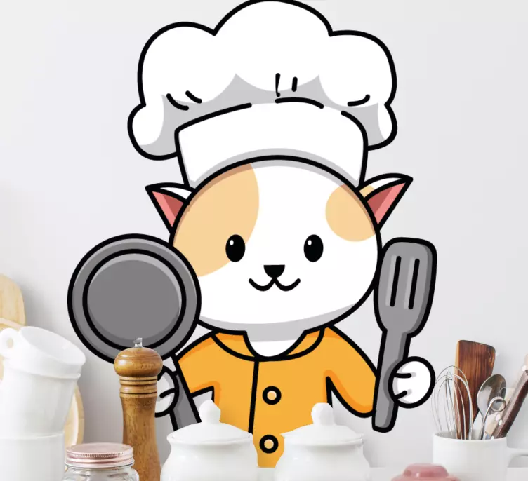 Sticker Chef chat mignon fourchette et cuillère - TenStickers