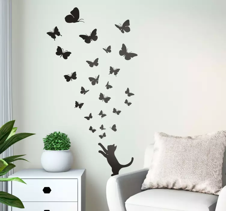 Sticker papillons et chat unicolores - TenStickers