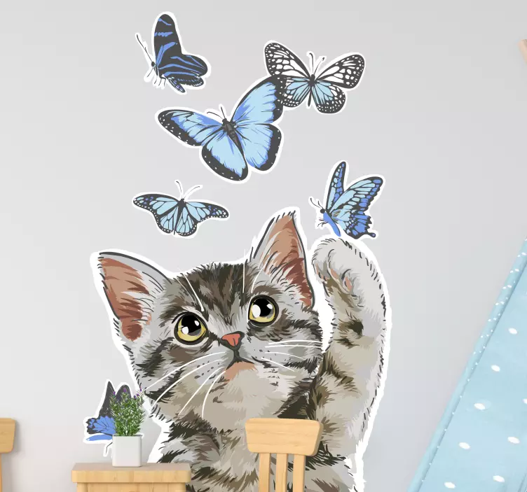 Sticker attraper des papillons bleus - TenStickers