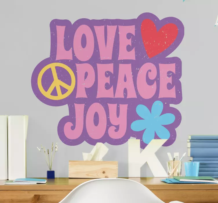 Sticker Mural Citation 70's love paix joie - TenStickers