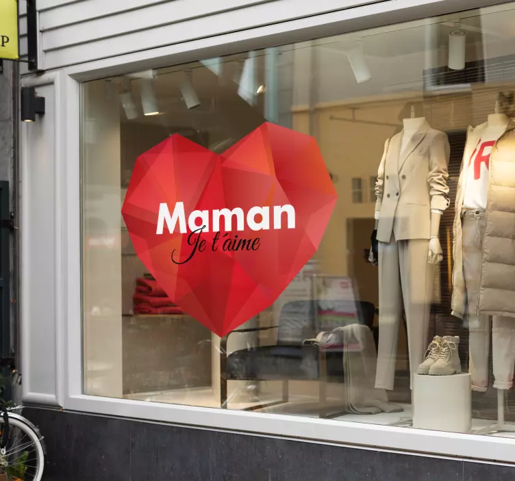 Sticker vitrine amour cœur géométrique Maman je t'aime - TenStickers
