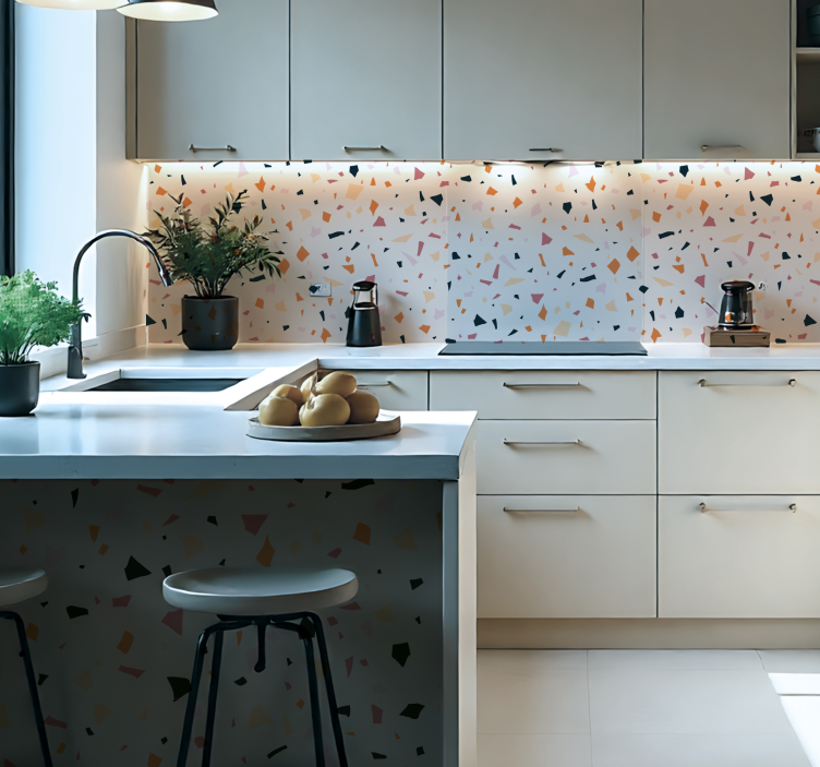 Sticker cuisine feuille de terrazzo gris - TenStickers