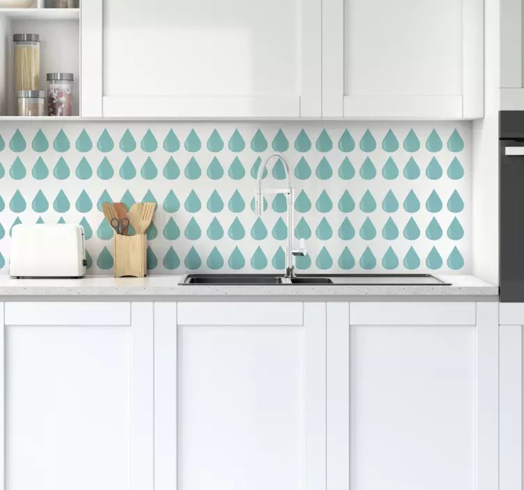 Sticker cuisine gouttes turquoise fond blanc - TenStickers