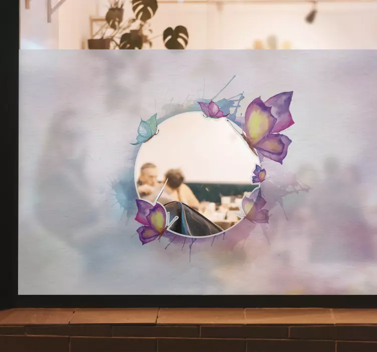 Sticker fenêtre papillon coloré cercle détouré - TenStickers