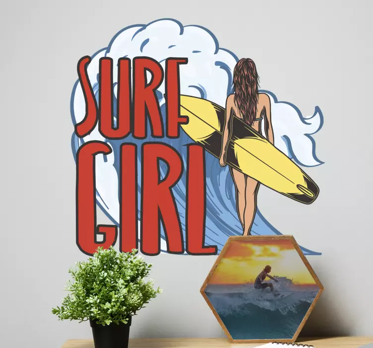 Sticker surf fille surfeuse et vague - TenStickers