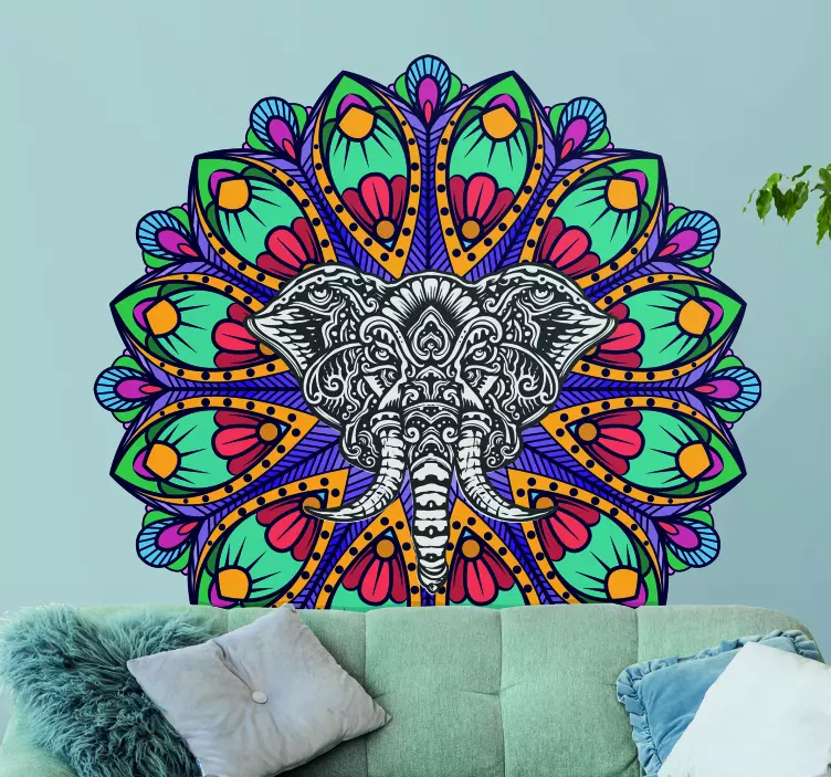 Sticker déco mandala d'Éléphant vibrant - TenStickers