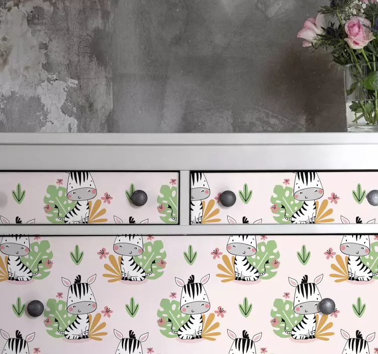 Adhésif meuble dessin zèbres pour enfants - TenStickers