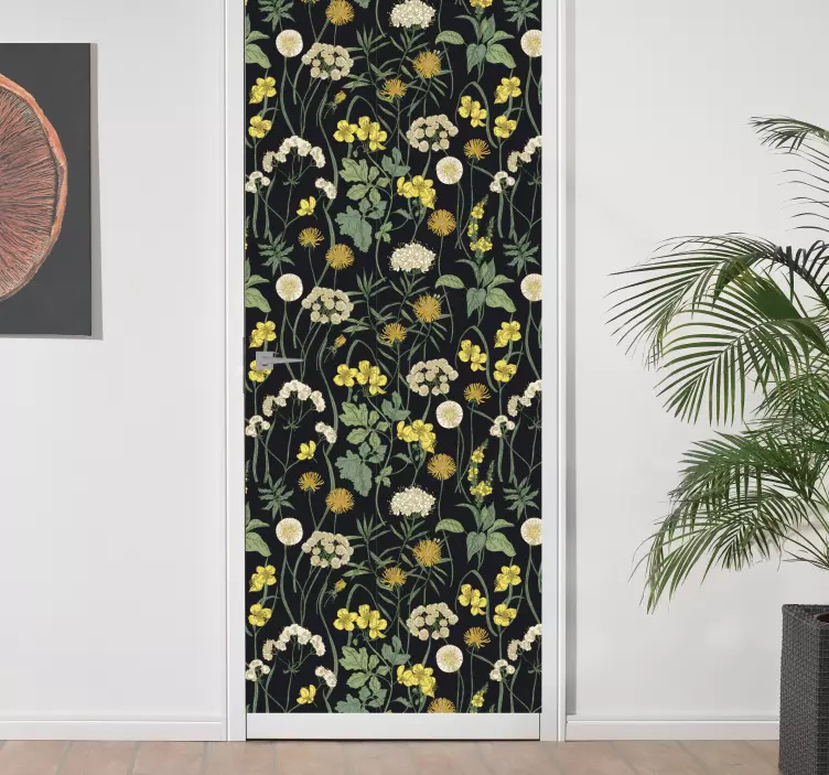 Sticker porte motif fleurs jaunes - TenStickers