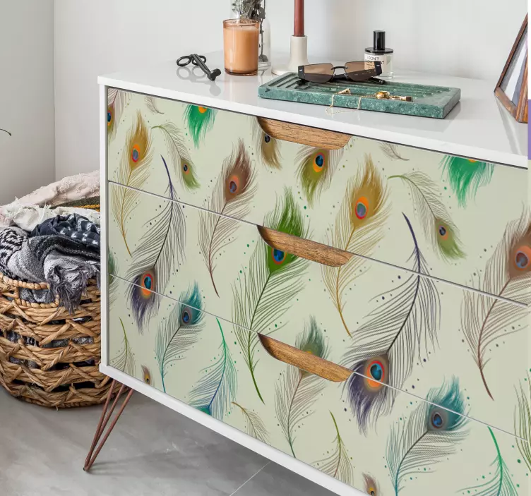 Sticker Meuble Plumes de paon - TenStickers