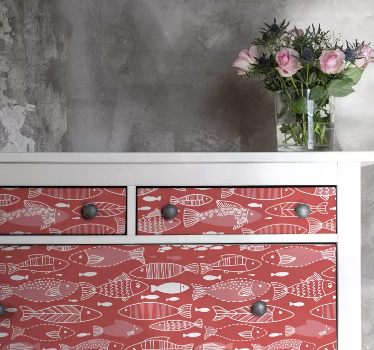 Adhésif meuble poissons sur fond rouge - TenStickers