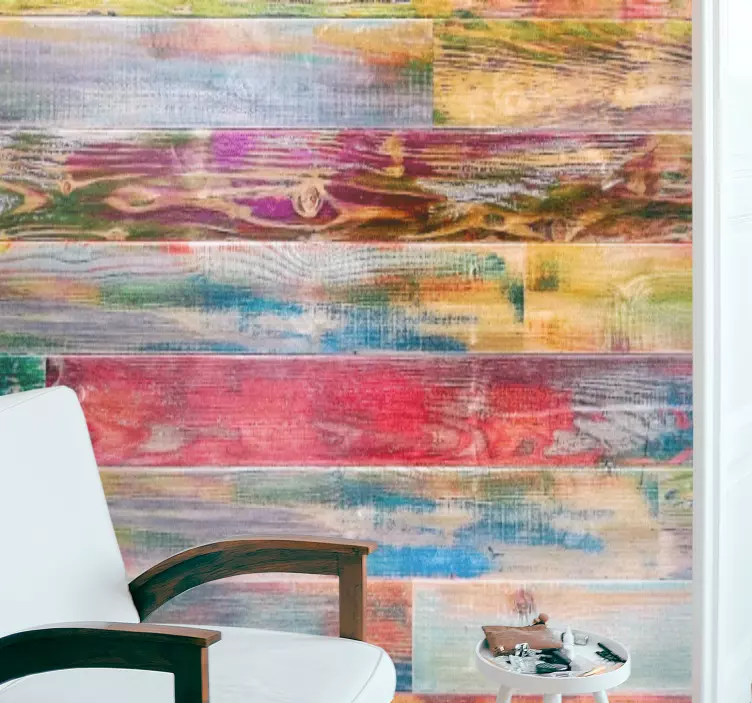 Sticker chambre rayures en bois colorées - TenStickers