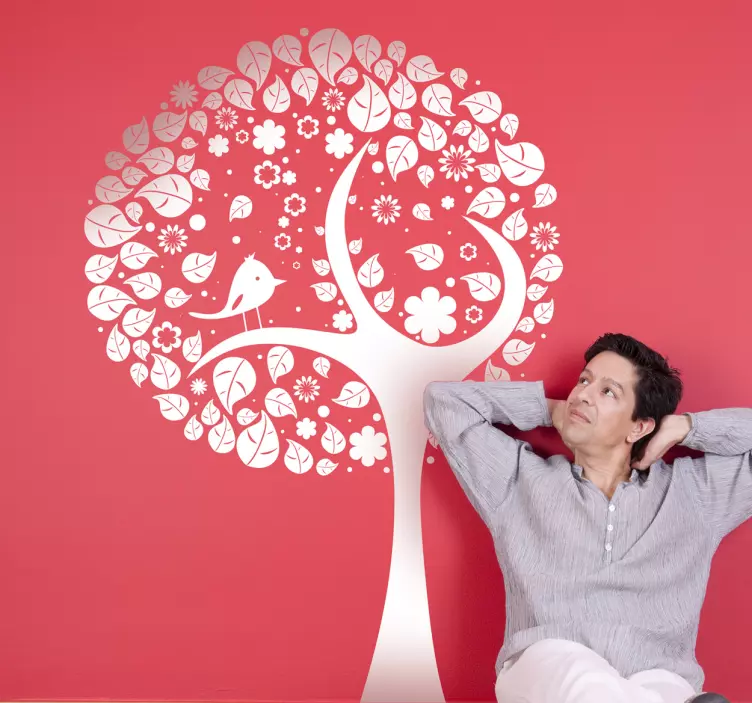 Sticker décoratif arbre feuillu et oiseau - TenStickers