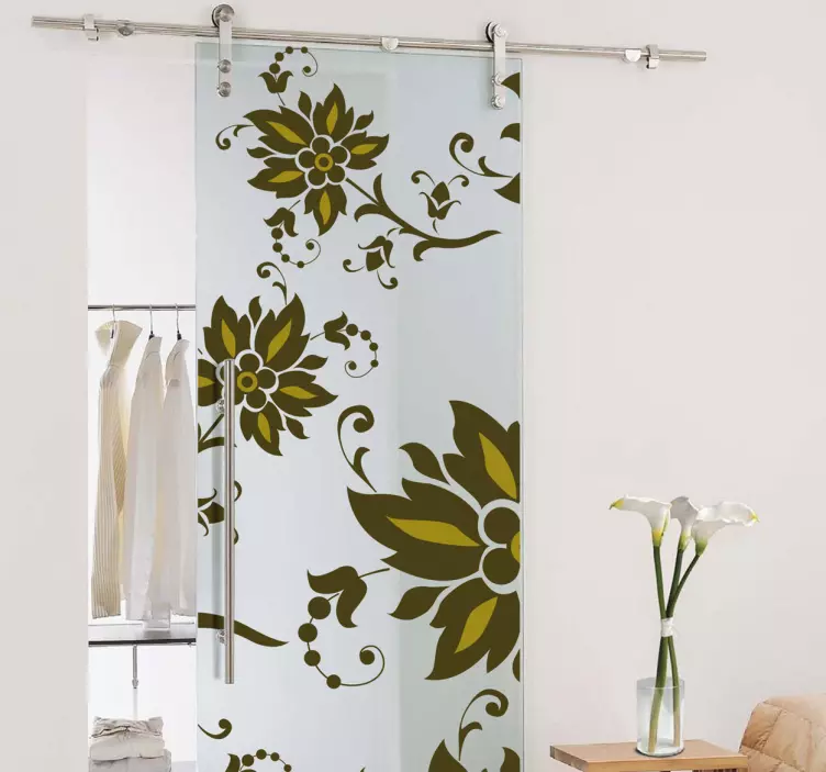 Autocollant Salle de Bain porte florale verte - TenStickers