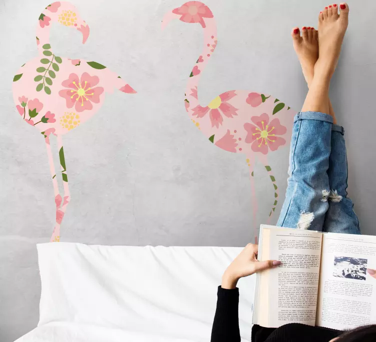 Sticker Oiseau Fleurs sticker flamants roses - TenStickers