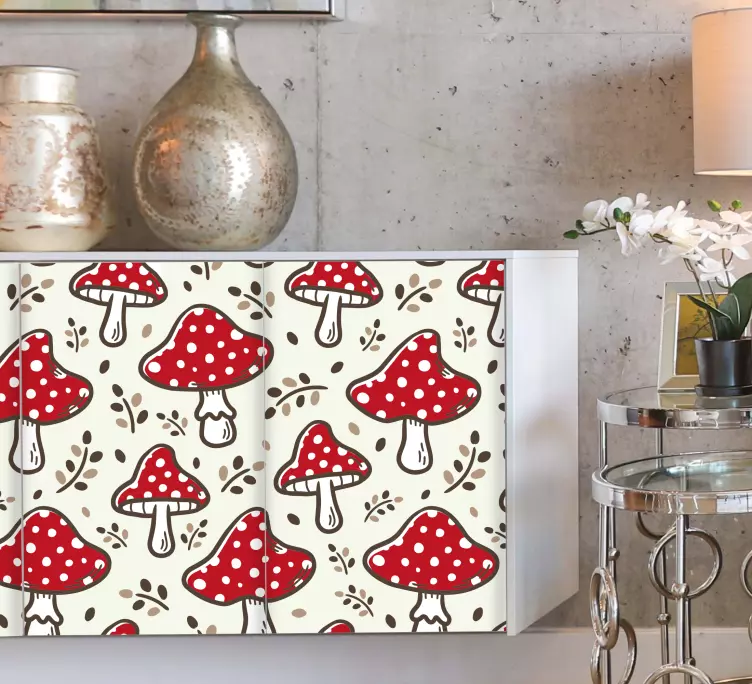 Adhésif meuble motif de champignons rouges - TenStickers