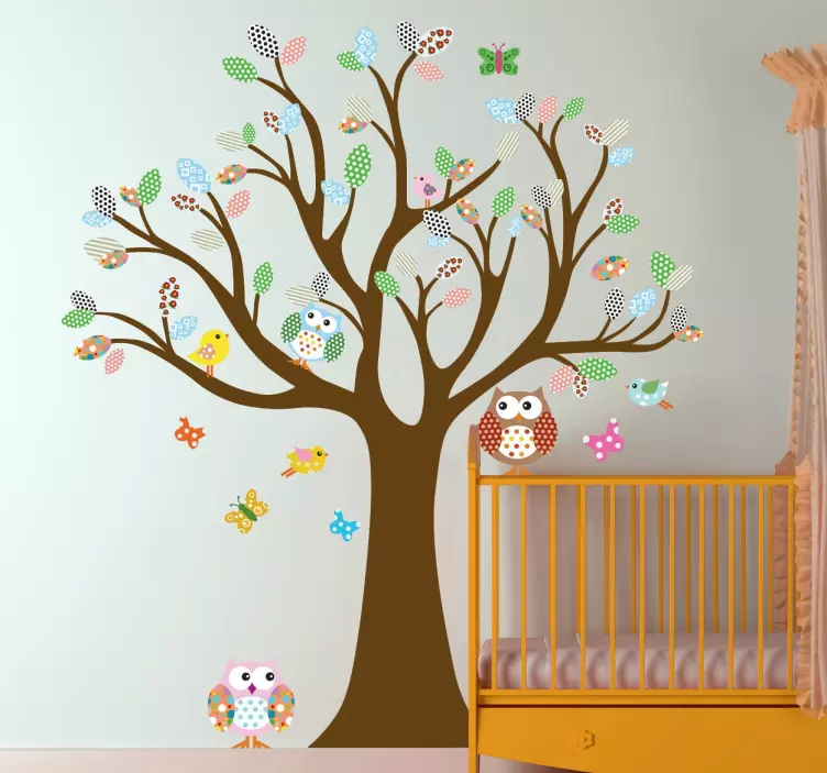 Sticker chambre enfant oiseaux arbre hiboux - TenStickers