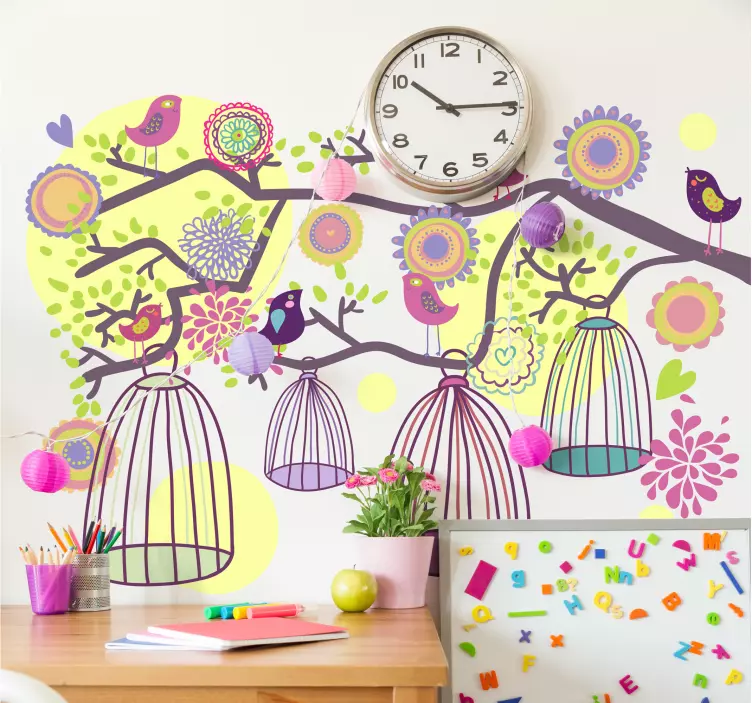 Sticker enfant cages oiseaux - TenStickers