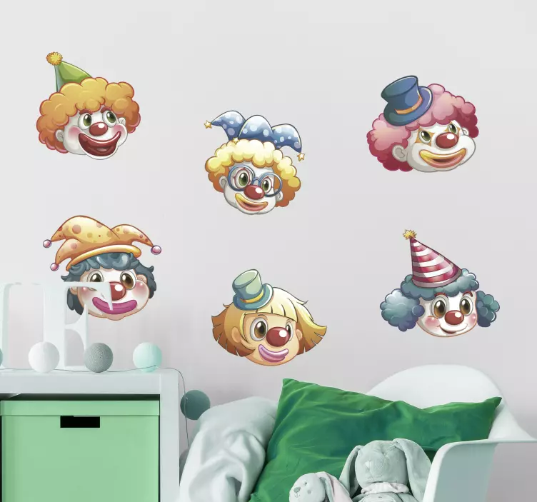 Sticker enfant cirque visages de clowns colorés - TenStickers