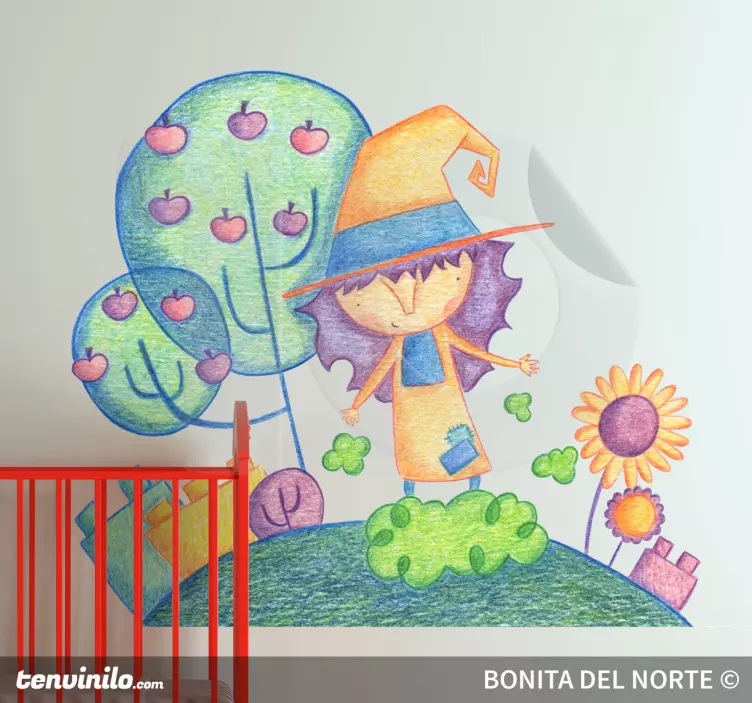 Sticker enfant dessin sorcière - TenStickers