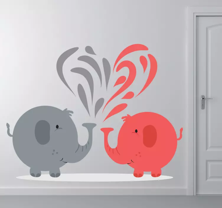 Sticker enfant éléphants gris et rouge - TenStickers