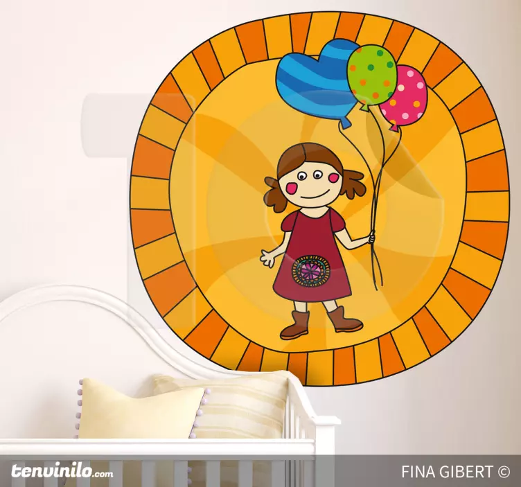 Sticker enfant fillette avec ballons - TenStickers