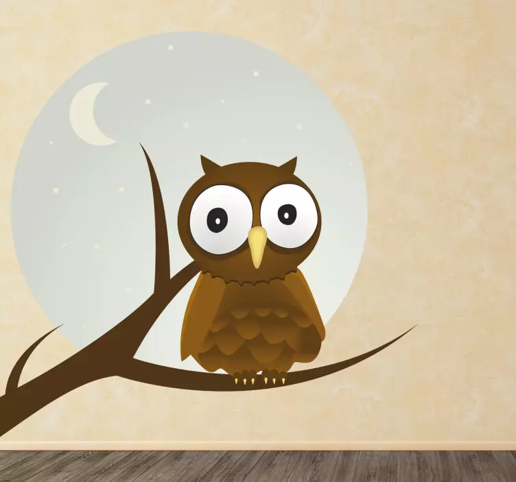 Sticker enfant hibou et pleine lune - TenStickers