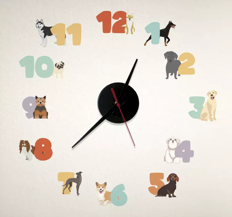Sticker enfant horloge avec chiens - TenStickers