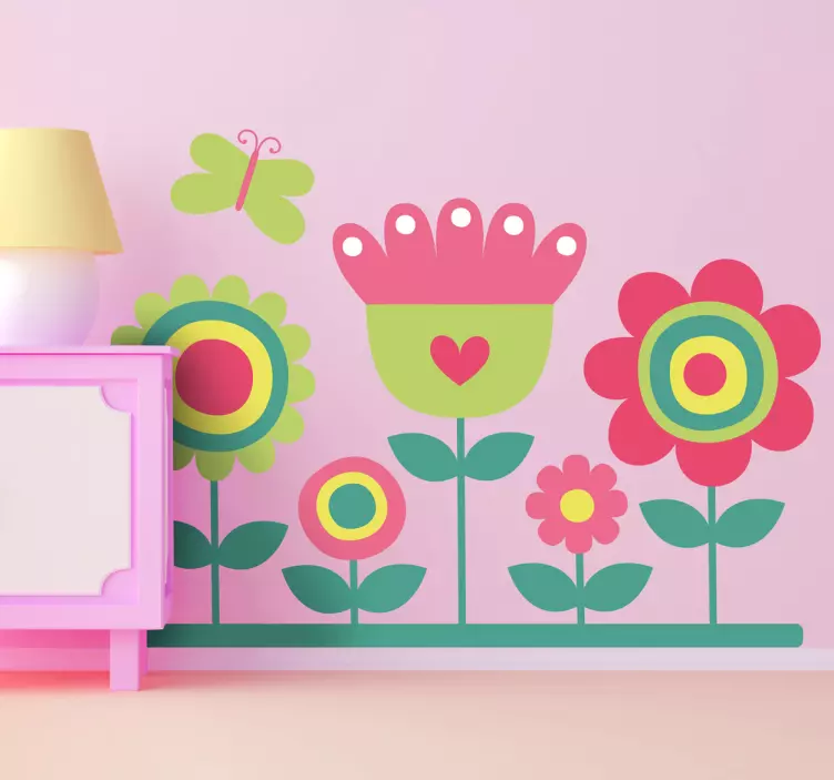 Sticker enfant jardin rose vert - TenStickers