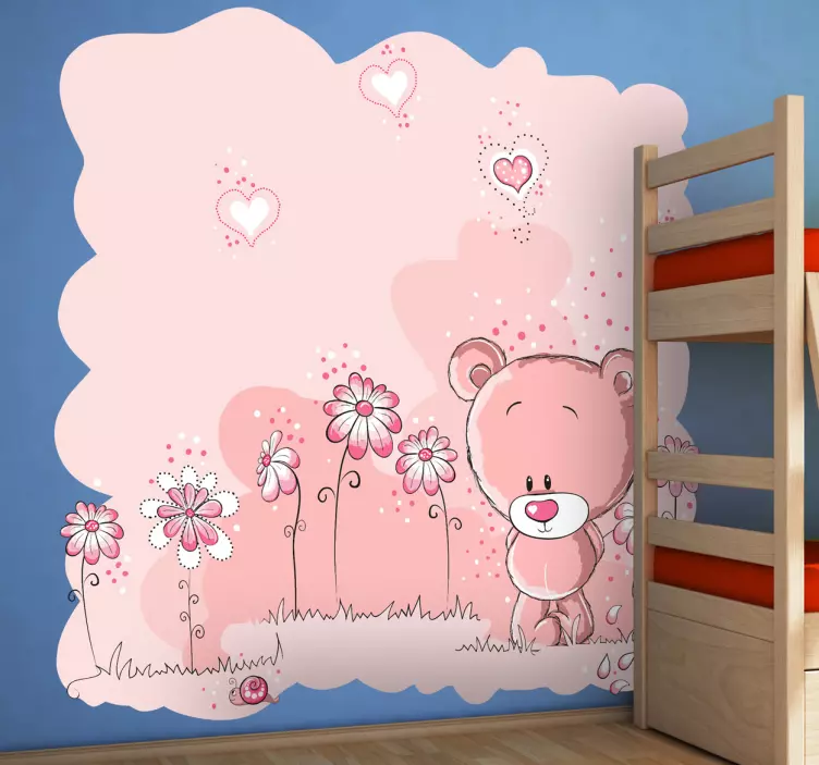 Sticker enfant ours en peluche rose - TenStickers