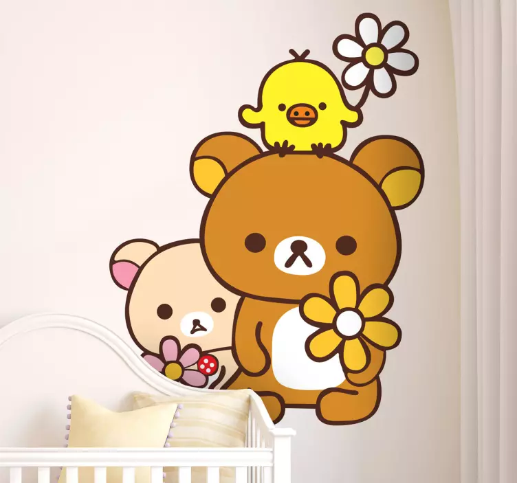 Sticker enfant ours et poussin - TenStickers