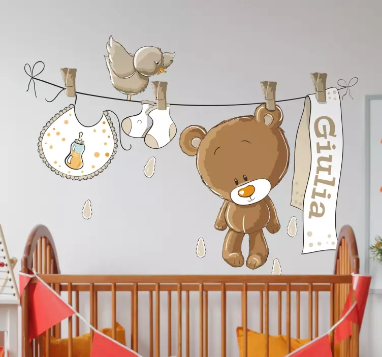 Sticker chambre bébé personnalisable ourson marron - TenStickers