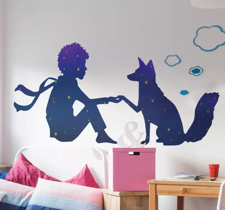 Sticker chambre bébé silhouette Petit Prince et renard - TenStickers