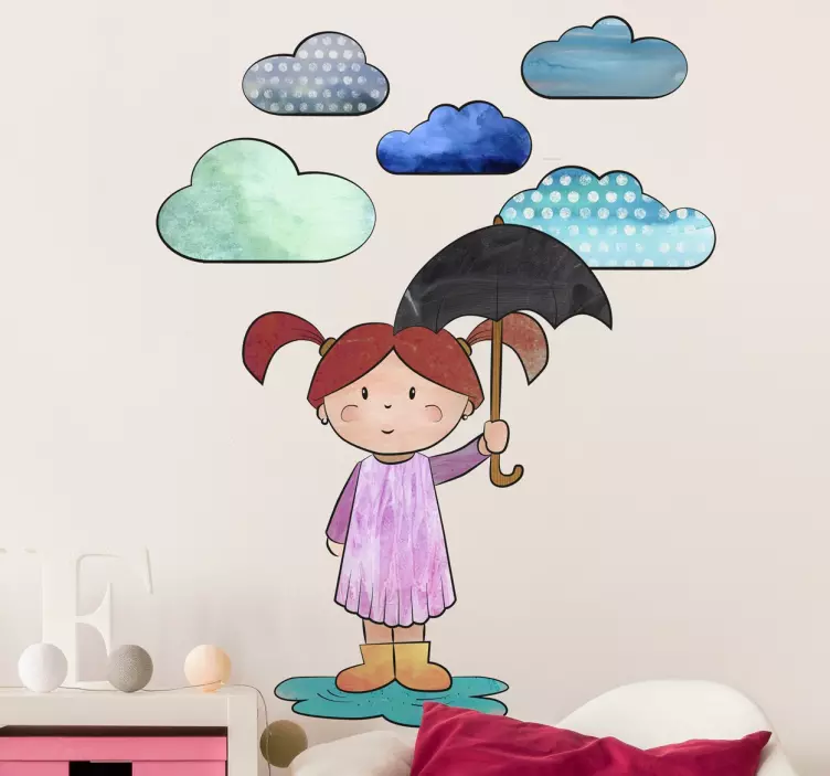 Sticker fillette sous un parapluie - TenStickers