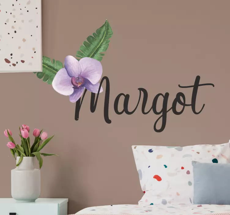 Sticker Fleurs orchidée prénom personnalisé - TenStickers
