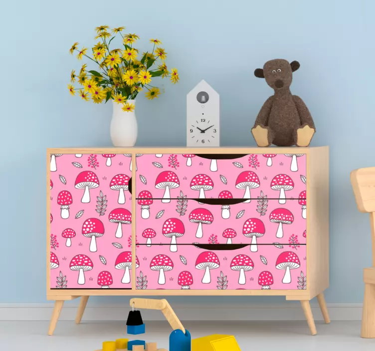 Adhésif meuble motif de champignons roses - TenStickers