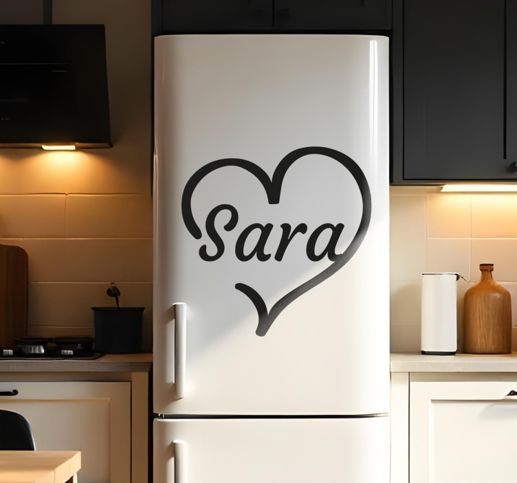 Sticker frigo coeur monochrome avec ton nom - TenStickers