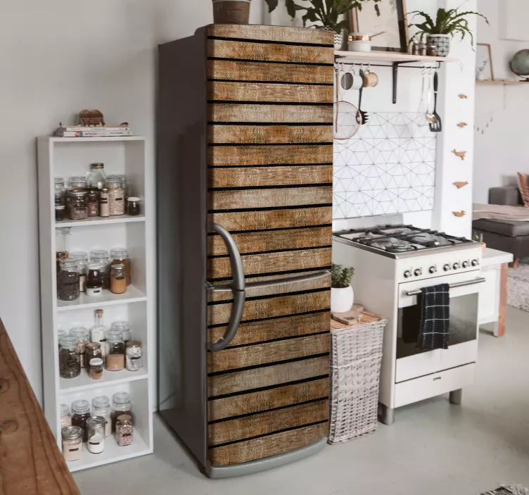 Sticker frigo imitation palettes bois vieilli - TenStickers